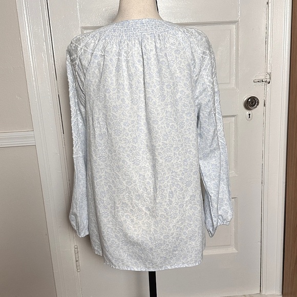 Joie Linen Blend Embroidered Peasant Top Tassels Smocked Neck Flowy Preppy Beach - Picture 4 of 17